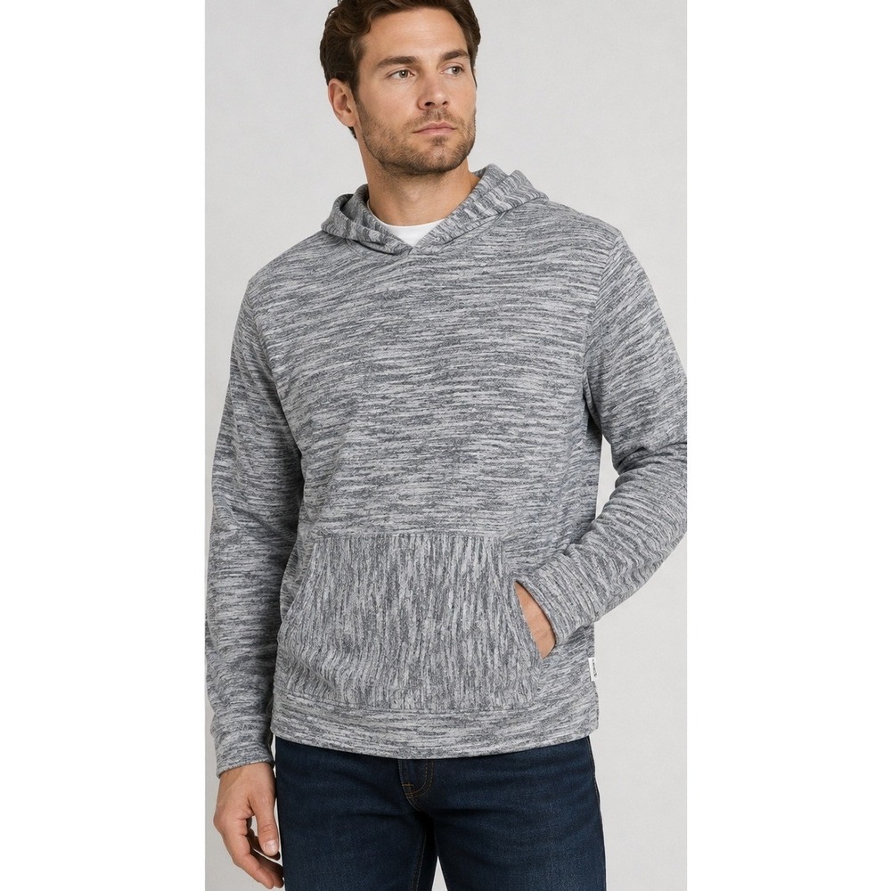 NWT ROWM Open Road Men's Space Dye Knit Hoodie Grey White Marl Pullover Size L
